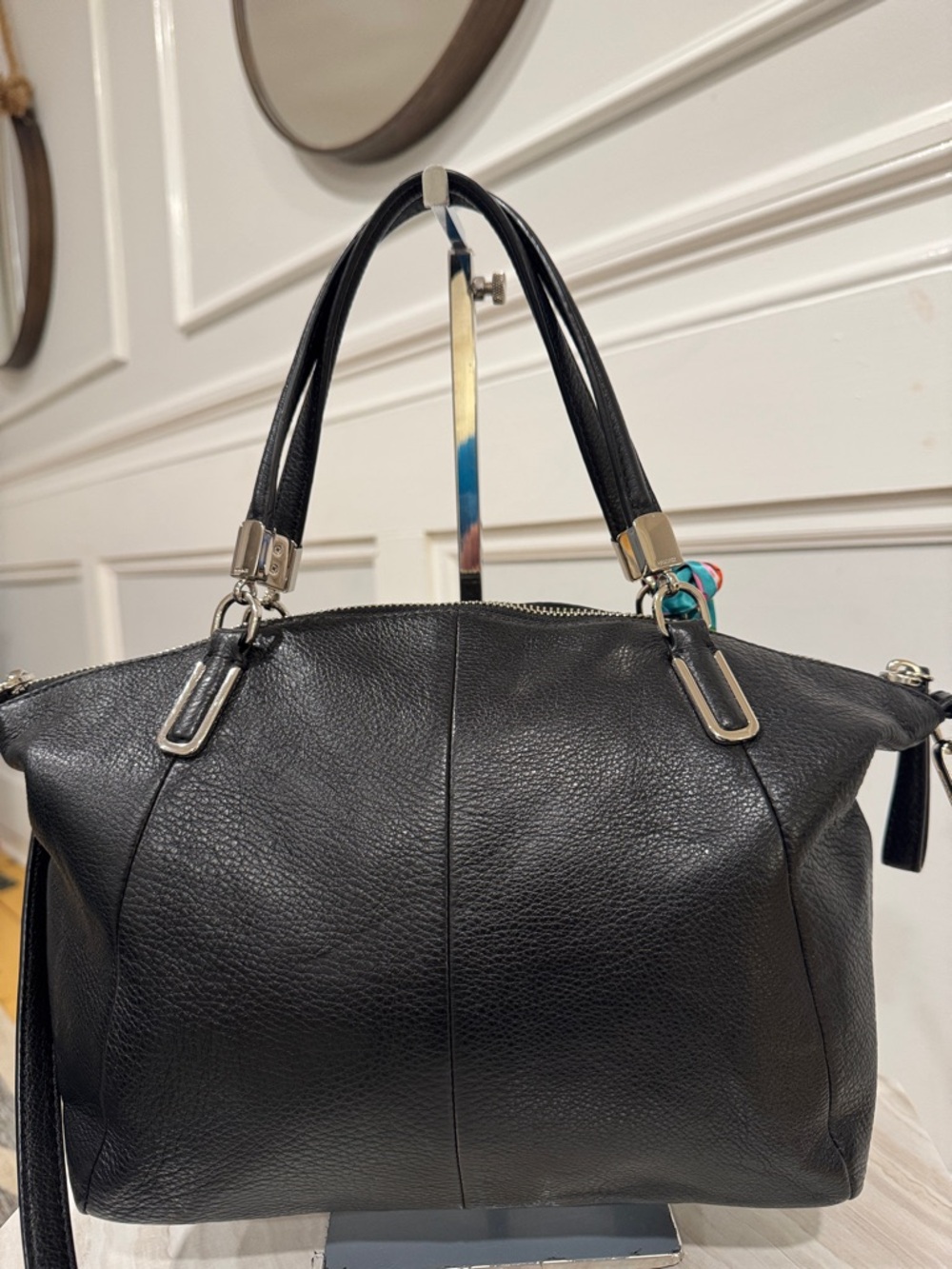 Coach Bag Madison Kelsey Small Black Pebbled Leather Satchel Crossbody Bag - Picture 7 of 17
